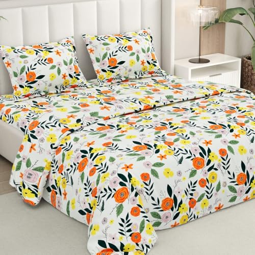 Image of Rivermoor 200 TC Ultrasoft Bedsheet for Double Bed | Queen Size Bed Sheet with 2 Pillow Covers | Floral Flower Print | 88 x 96 Inches | Breathable & Hypoallergenic