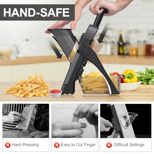 ZTQCSQ 5 in 1 Safe Mandoline Slicer for Kitchen, Safe Vegetable Chopper, Paring Knife, Adjustable Thickness, Easy to Clean, Vegetable Slicer, Slicing, Strips, Shredding, Dicing, Chop (Black Knight) by ZTQCSQ - Image 2