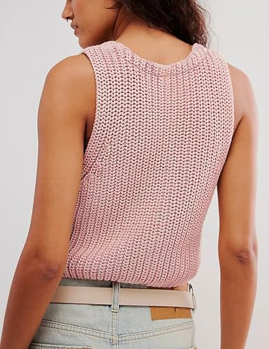 Image of Womens Cropped Sweaters Vest Button Down V Neck Knit Sleeveless Crop Sweater 2025 Summer Casual Tank Tops