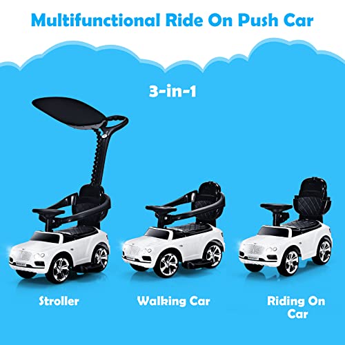 Honey Joy Ride On Push Car, Foot To Floor Ride On Sliding Car W/Canopy & Handle, Cup Holder, Horn, Under Seat Storage, Licensed Bentley Push Cars For Toddlers 1-3, Gift For Kids Boys Girls(White) #TOP1