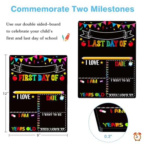 PETCEE First & Last Day of School Sign - Double Sided Back to School Board Sign Reusable and Erasable 1st Day of Preschool Pre-K Kindergarten Photo Props Gifts for Duaghter Son — view 3