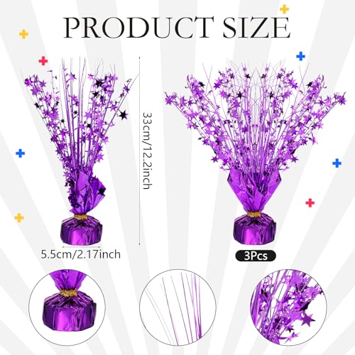 Image of Crowye 3 Pieces Metallic Foil Spray Centerpiece Birthday Table Decoration Star Burst Centerpieces Graduation Table Decor for Birthday 2026 Party Holiday(Purple)