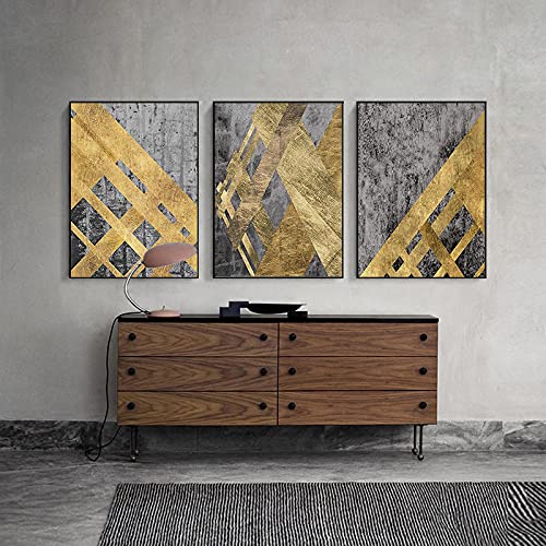 Art mural géométrique feuille d'or et noir triptyque haut de gamme - 2
