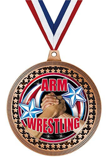 2.75" Arm Wrestling Medal Awards, Bronze Vega Arm Wrestling Team Trophy Awards Includes Free Neck Ribbon 5 Pack