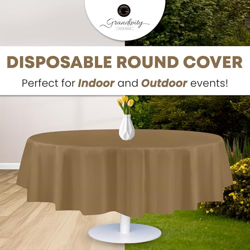 Image of Grandipty Plastic Table Cloth Disposable 12 Pack 84 inch Round Gold | Plastic table covers, durable disposable tablecloths, fade and tear-resistent table cover for party, event