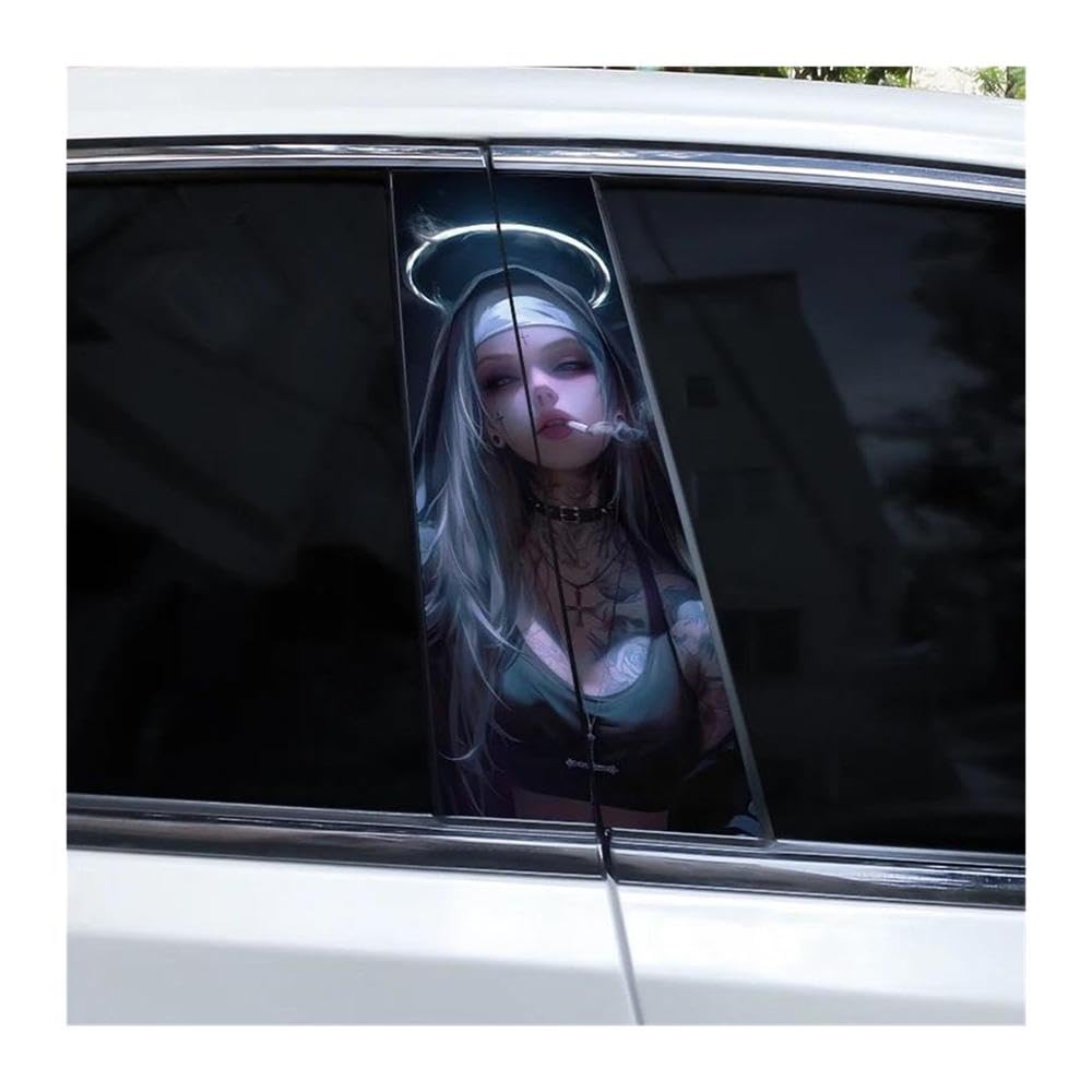 Autocollant vinyle pilier B voiture croix religieuse lot de 2 stickers de vitre design chrétien