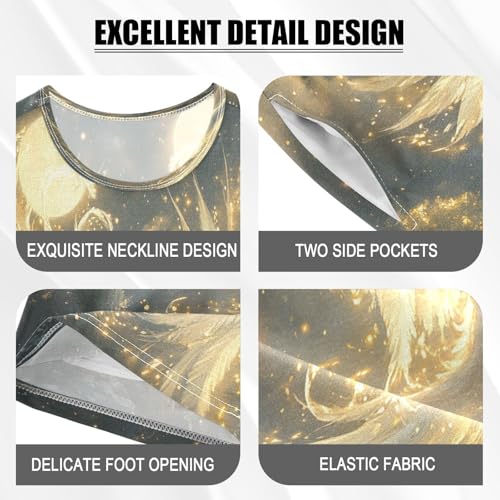 ALAZA White Phoenix Pajamas Set Short Sleeve Cotton Sleepwear Summer Pjs 2 Piece 5-14Y4