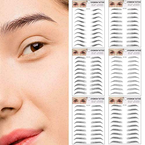 6D Hair-Like Authentic Eyebrow Transfers Stickers 6 Sheets 60 Pairs, Waterproof Eyebrow Tattoo Natural Eyebrow Stickers False Eyebrow, Long Lasting Imitation Eyebrows for Women & Man Makeup Tool Black