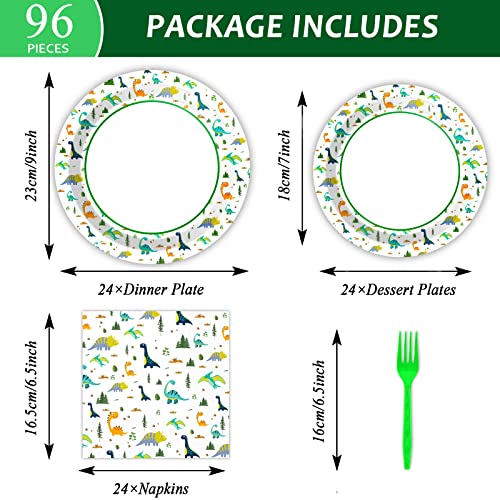 image for Wiooffen 96 Pc Dinosaur Party Plates, Napkins, Watercolor Birthday Tab