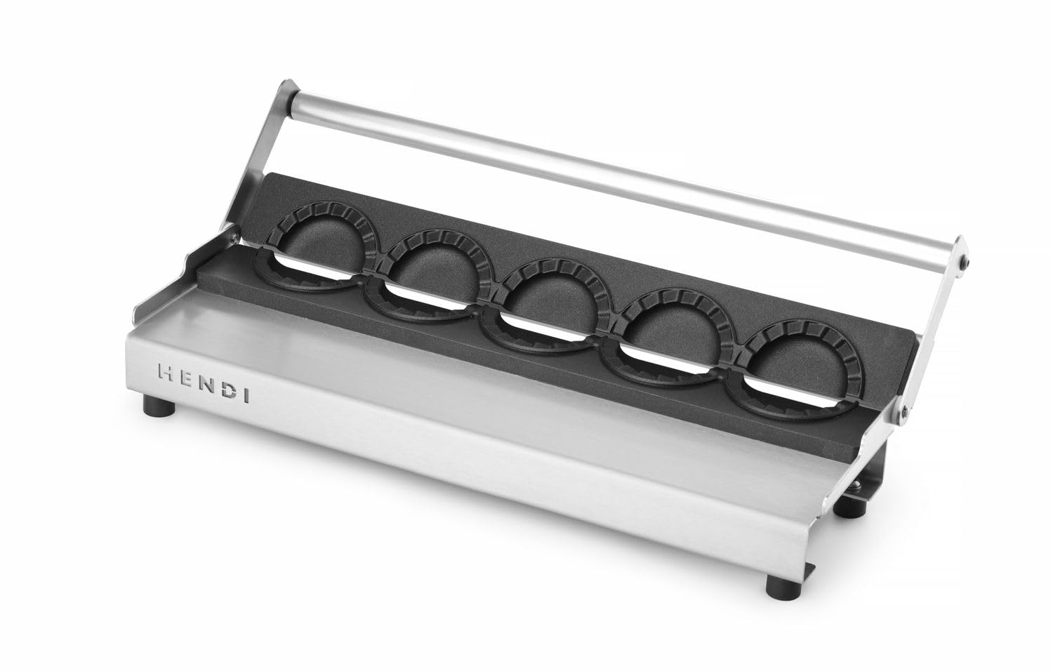 HENDI Macchina per gnocchi, manuale, stampo per la preparazione di 5 dumplings volta, produttore di ravioli, rivestimento antiaderente, pressione uniforme, pressa per ravioli, 470x140x(H)95mm, inox