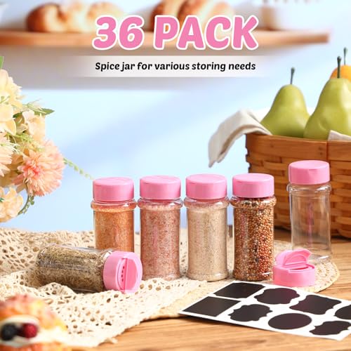 Eccliy 36 Pack 3 oz Clear Plastic Spice Jars with Label and Shaker Lids Empty Spice Bottles Seasoning Containers Seasoning Jars Shaker Condiment Pots for Pepper Herbs Powders (Pink) - Image 4