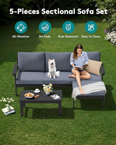 Image of SERWALL HDPE Outdoor Sectional with Ottoman & Coffee Table