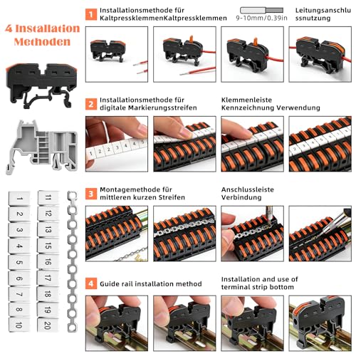 Reihenklemmen Hutschiene 60 Stück, Verbindungsklemmen, Durchgangsklemme Hutschiene 0,08–4 mm² PCT-211, Lüsterklemmen Steckbar, Klemmleiste Set, klemmen elektro für schnelle Verkabelung