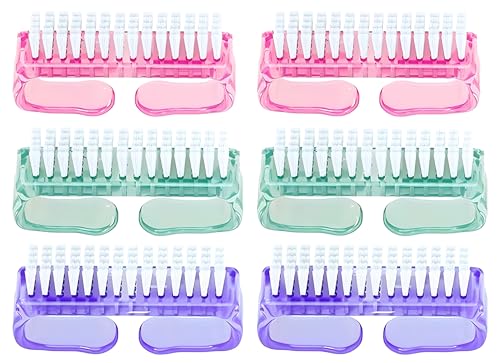 6-Pack Nail & Toe Scrub Brushes - Oversized Grip for Home & Travel, Assorted Colors for Personal Hygiene