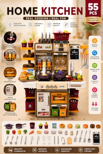 Image of Kids Kitchen Play Set with Lights & Sounds (55pcs)