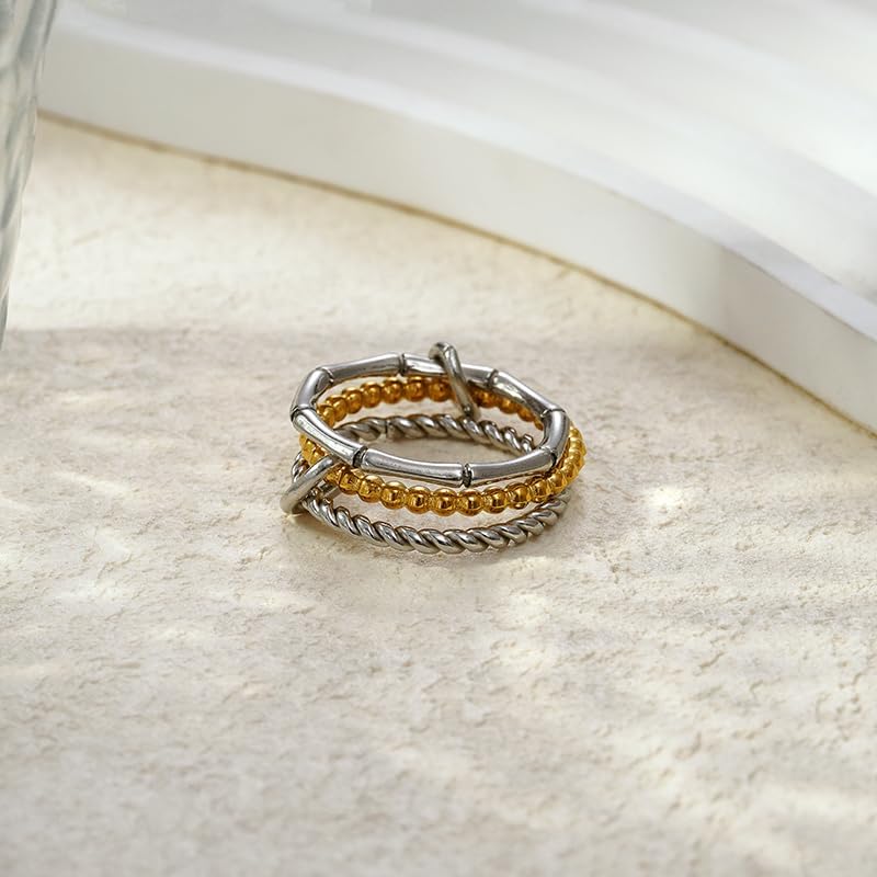 Women's Stackable Ring Gold Plated Ring Set, a Unique Cable Ring made of Stainless Steel with Multiple Sizes to Choose from - Image 4