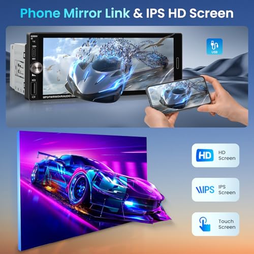 Radio para auto 1 DIN con pantalla táctil 6.9 pulgadas miniatura 3
