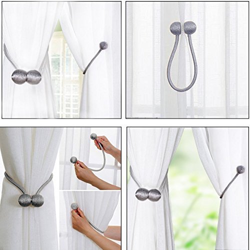 Image of Home Cloud Magnetic Curtain Tiebacks Curtain Drape Holdbacks Clips Rope Holder Buckles for Home Bedroom Office (1 Pair 2pcs, Dark Grey)