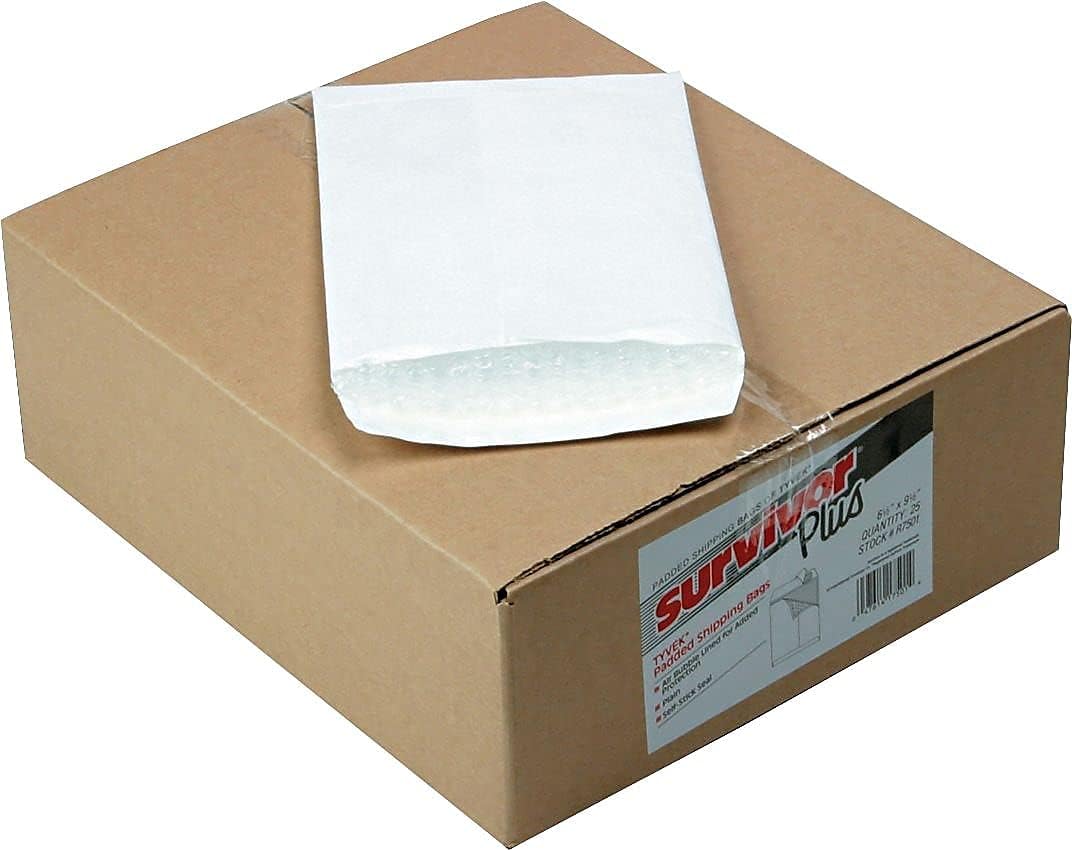 Quality Park Survivor R7501 DuPont Tyvek Air Bubble Mailer, Self Seal, 6 1/2 x 9 1/2, White (box of 25)