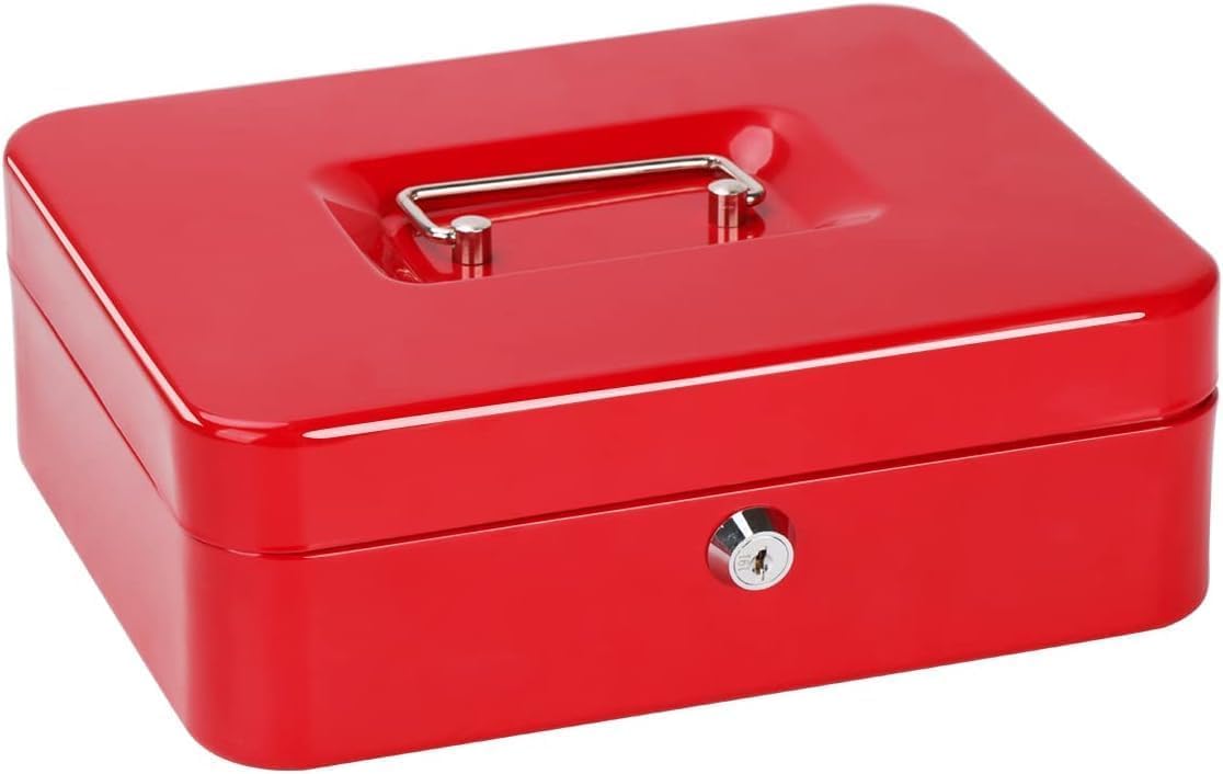 PRIFRA Cash box With Lock Metal Cash Box Jewelry Safe Locker with Key Lock and Coin Try Metal Money Safe Box Perfect Secure Storage (30 x 24 x 9 CM) (B0CGNXT7RG) Amazon Price History, Amazon Price Tracker