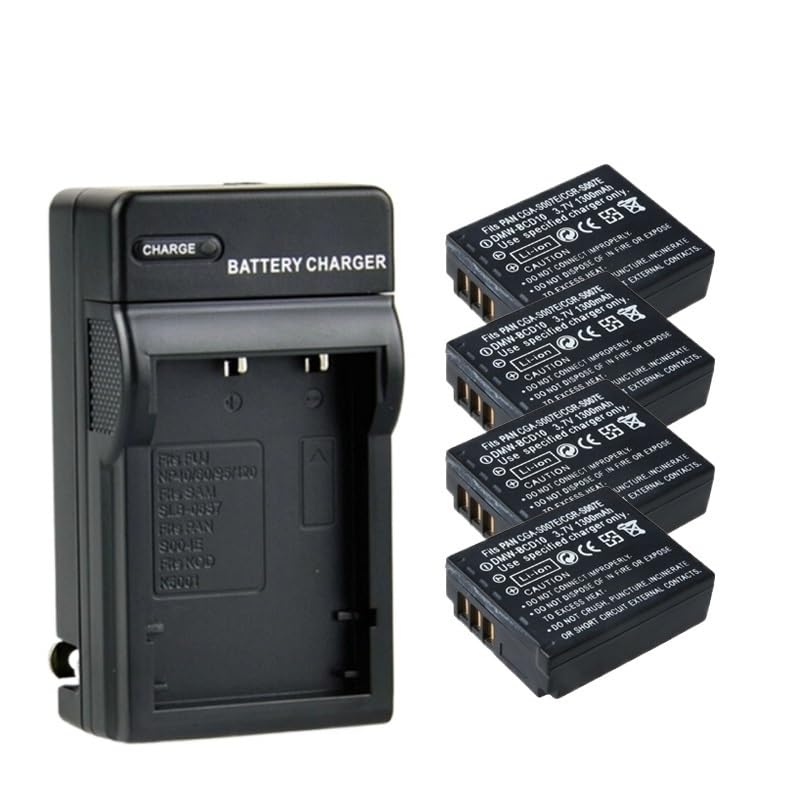 4 baterías de 1300 mAh CGA S007 CGR S007E DMW BCC10, compatibles con Panasonic, Lumix DMC TZ1 TZ2 TZ3 TZ4 TZ5 TZ50 TZ15 CGR S007E(4 Battery Set)
