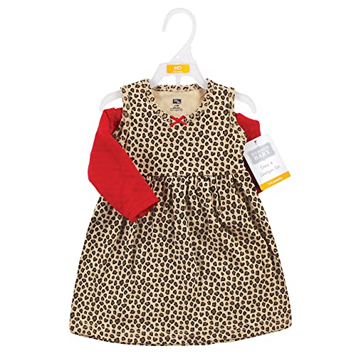 Hudson Baby Cardigã e vestido acolchoado para bebês e crianças pequenas, vermelho leopardo, 18 a 24