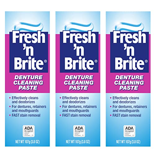 Fresh n Brite Denture Cleaning Paste For Dentures Removable Partial Dentures Retainers Mouthguards Nightguards Fast Stain Removal pack of 3 3.8 oz Tubes