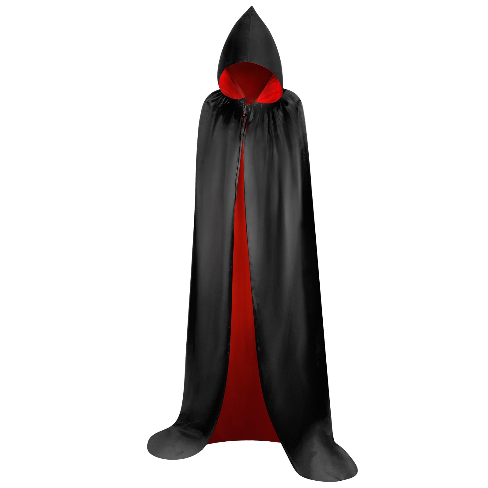 Myir JUN Black Red Cape for Adult Kids, Unisex Cloak Robe Hooded Halloween Costume Satin Witches Vampire Cloak Fancy Dress Up Children (XL)