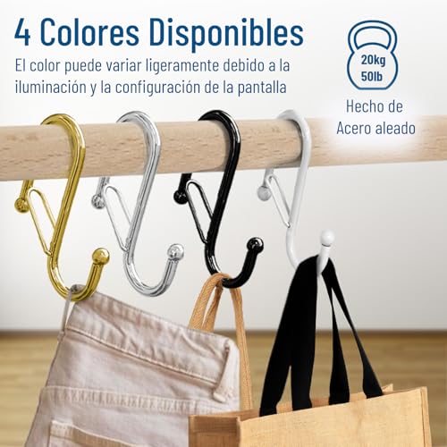 Miniatura 6 de Blau Marité Pack De 10 Ganchos En S Para Colgar Ganchos En Forma De Ese Con Cierre Anticaída Para Cocina, Baño, Armario Y Almacenaje Gancho Para Barras De Hasta 2 Cm Diámetro Cromado