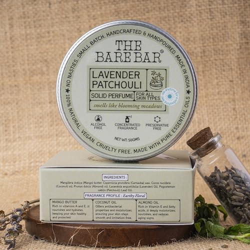 Image of The Bare Bar Lavender Patchouli Solid Perfume - 50gm | Floral Fragrance| Odor & Sweat Control |Natural formula and Chemical free| Good for all skin types|Travel Mini Size Solid Perfume for Men &Women