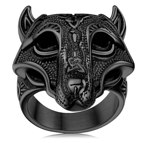 FaithHeart Norse Viking Jewelry メンズ ステンレススチール バイキング トール ハンマー/ウルフヘッドリング ヴァルクナット ウォリアーズ ゴシック ジュエリー - カスタマイズ可 刻印, ステンレス鋼, キュービックジルコニア（Amazon）