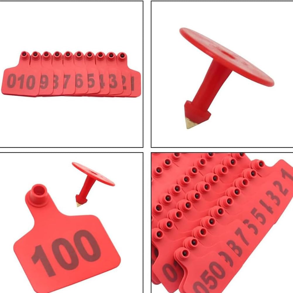 kolczyki dla bydła, Numery 001-100/101-200/201-300~801-900/901-1000 Odpowiednie dla bydła, kóz, świń i 1-100/901-1000(Red,201 300)