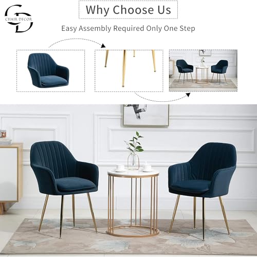 Image of Velvet Accent Chair with Matching Pouffe & Floral Cushion | Upholstered Lounge Armchair with Gold Metal Legs for Living Room, Bedroom, Office & Guest Room (Blue)