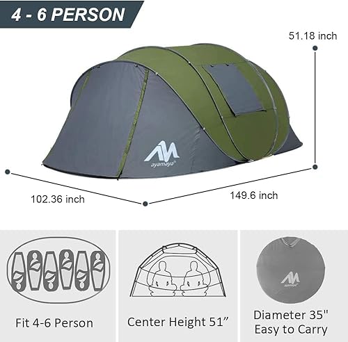 Miniatura 3 de 6 Person Easy Pop Up Tents for Camping - AYAMAYA Double Layer Waterproof Instant Tent with Vestibule & Porch, Large Size Family Tent Automatic Setup