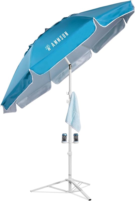 AMMSUN Paraguas de sombra, paraguas portátil premium con soporte, toldo ligero de 6.5 pies para juegos deportivos, protección solar instantánea ajustable y fácil de transportar, azul claro