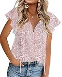 tunique joseph ribkoff  Tomwell Chemisier Femme Col V Floral Imprimé Blouse Élégant Haut Manches Courtes Tunique Ample Fluide Mousseline de Soie Vintage T-Shirt Femme Tops Décontracté Sweat J Rose XXL