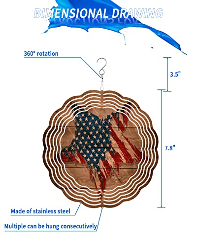 Wind Spinner American Flag Stainless Steel Spinner For Yard And Garden Star Wood Grain Wind Sculptures 8 Inch 3D Crafts Ornaments Hanging Wind Spinner For Outdoor & Indoor Decorations #TOP1