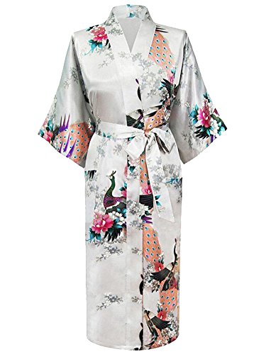 Albornoz Mujer Largo Pava de Satén Camisón Sexy Kimono Vestido