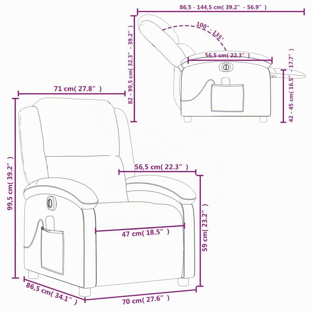vidaXL Fauteuil inclinable de Massage électrique Gris foncé Velours