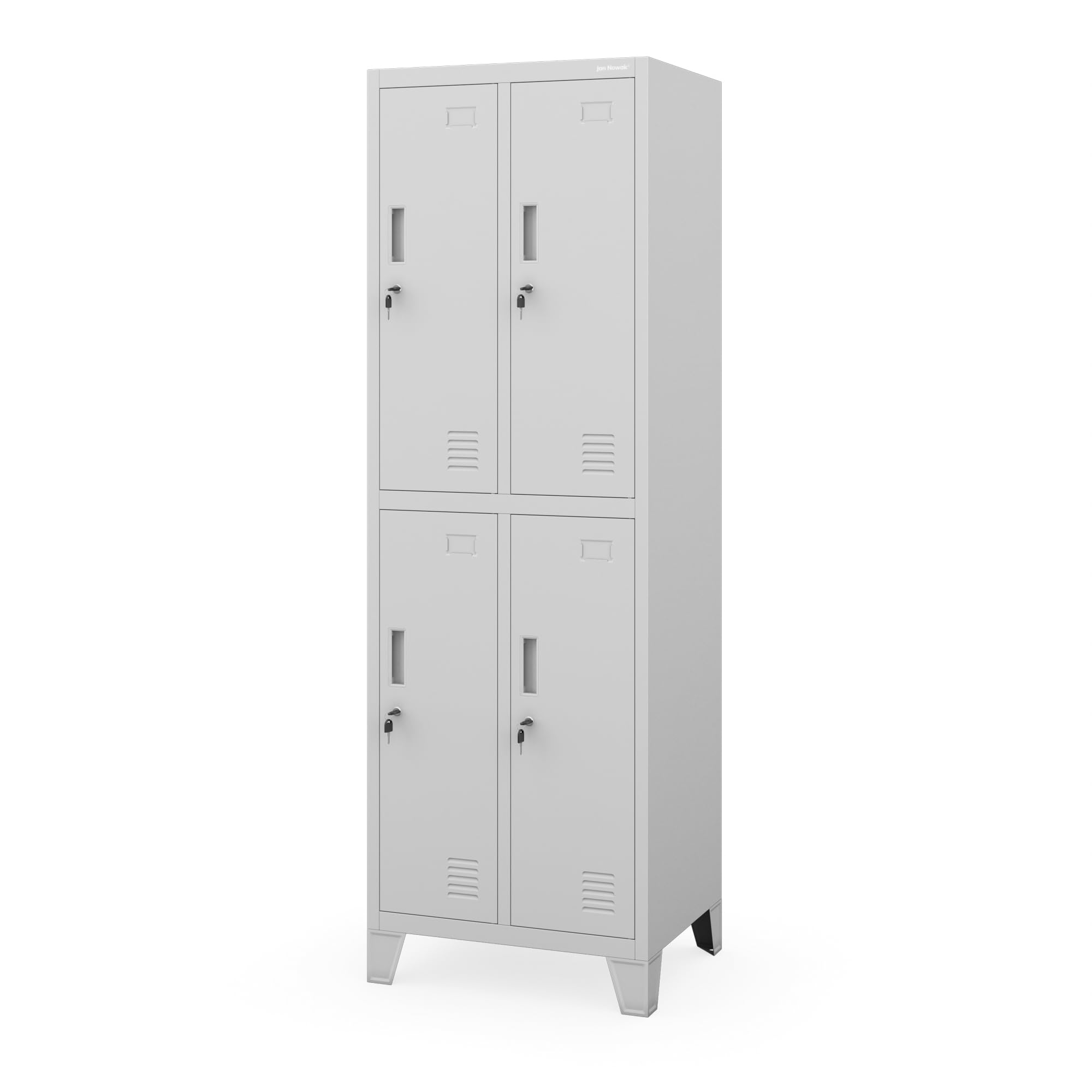 Jan Nowak Spind Metall Schliessfachschrank 4 Fächer Metallschrank abschliessbar 56 x 172 x 45 cm Sozialschrank mit Belueftung Kleiderstange Personalspind