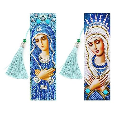 pigpigboss Religious Diamond Painting Kit Bookmark 2 Pieces 5D DIY Diamond Painting by Numbers Bookmark Diamond Painting Dots Kits for Adult Religion Diamond Painting Arts Crafts (21 x 6 cm) Cover