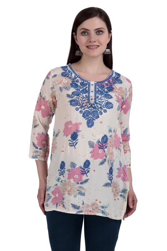 Tunique brodée en rayonne pour femme Ladyline avec manches 3/4 et longueur hanche