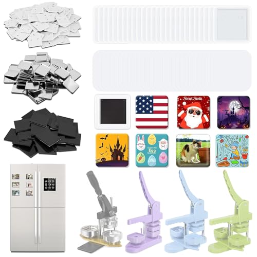 Image of 2in / 50mm Square Magnet Button Maker Supplies, Including Metal Cover, Plastic Back Cover, Clear Film, Blank Paper, Soft Magnet, 100PCS
