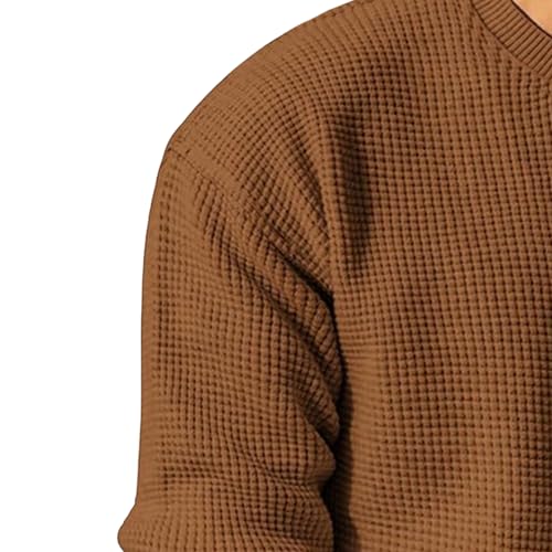 Men's Casual Waffle Pullover Knitted Sweaters Solid Round Neck Sweater Top Classic Long Sleeve Pullover Tops2