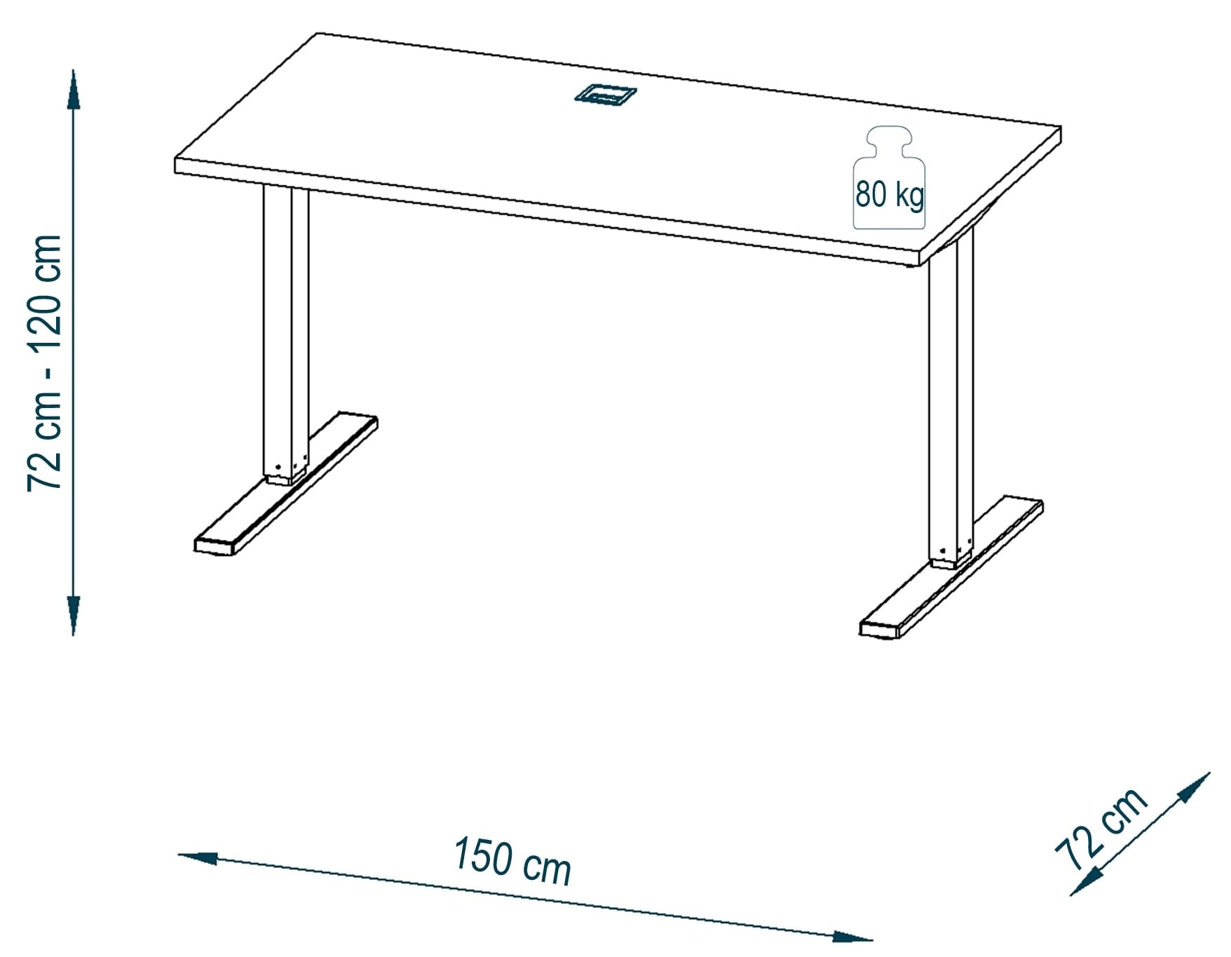 möbelando Schreibtisch >e-Desk< elektrisch Verstellbarer 150x 72-120x72 cm in weiß, Ergonomisch für gesundes Arbeiten, Stufenlos mit LED-Anzeige, Stoß- und Kratzfest, Made in Germany