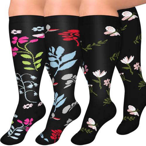 Image of Diu Life 3 Pairs Plus Size Compression Socks for Women and Men Wide Calf Extra Knee High Support for Circulation