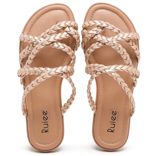 Wide Width Sandals for Women, Summer Wide Feet Flip Flops Flat Slide Sandals Casual Braided Slides Comfort Slip on Thong Womens Beach Sandal. 7.5 X-Wi