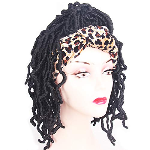 Dreadlock Wig 12inch Short Curly Afro Soft Locs Wig for Black Women And Men Faux Locs Braids Leopard headcloth Wigs