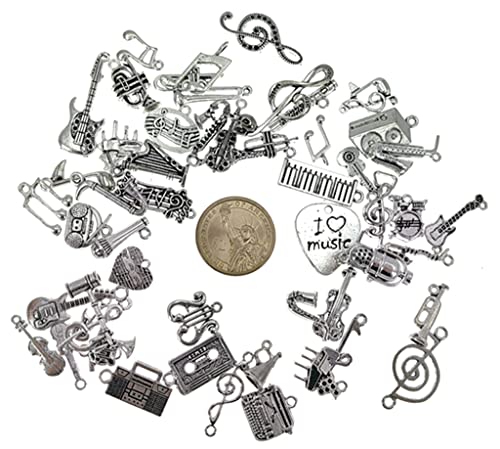 Kinteshun Music Elements Charm Alloy Multistyle Musical Instrument Notes Symbols Pendant Connector For Diy Jewelry Making Accessaries(50Pcs,Antique Silver Tone) #TOP1