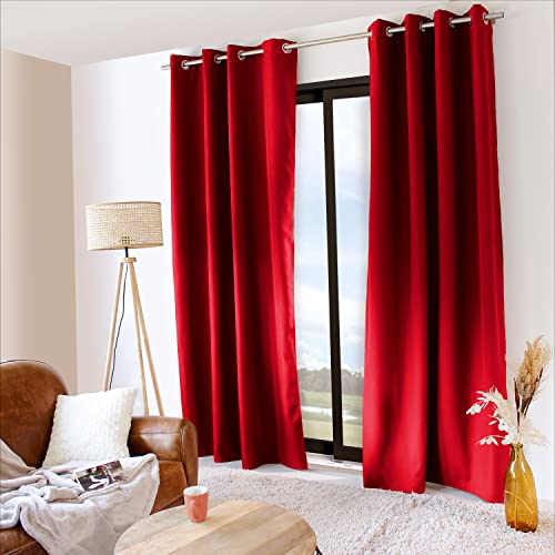 ED ENJOY HOME Rideau Thermique Occultant avec Œillets, Rouge, 140x240cm, 100% Polyester, Tissu satiné, Doublure Polaire, Collection Glacier